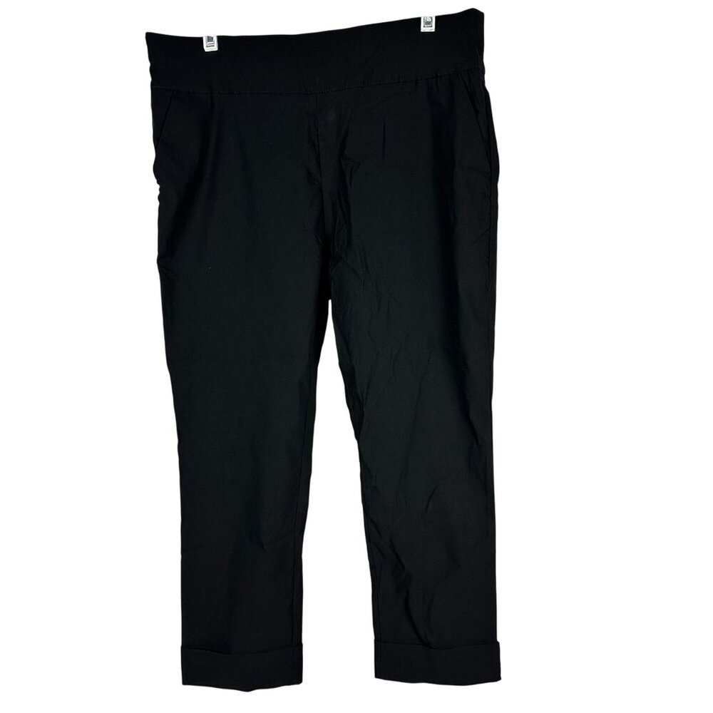 HDE Womens Black Cropped Pants L Elastic Waist Stretch Blend Work Casual Style